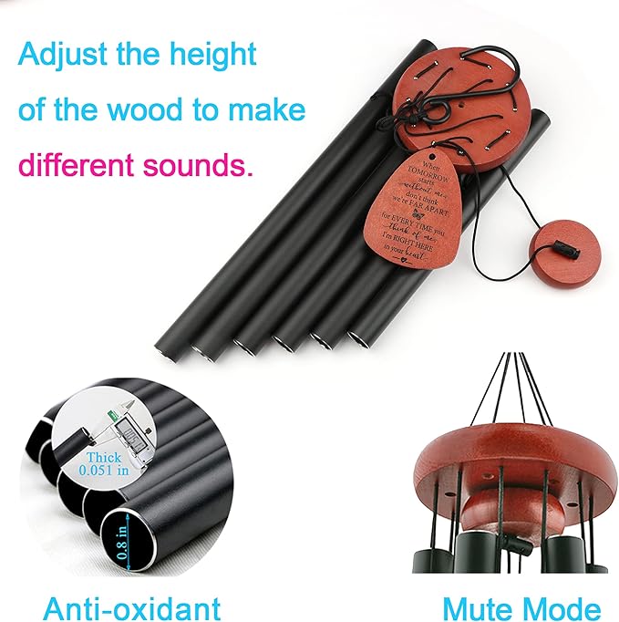 Memgift Memorial Wind Chimes for Outside – Sympathy Gift for Loss of Loved One, Outdoor Keepsake in Memory of Dad or Mom