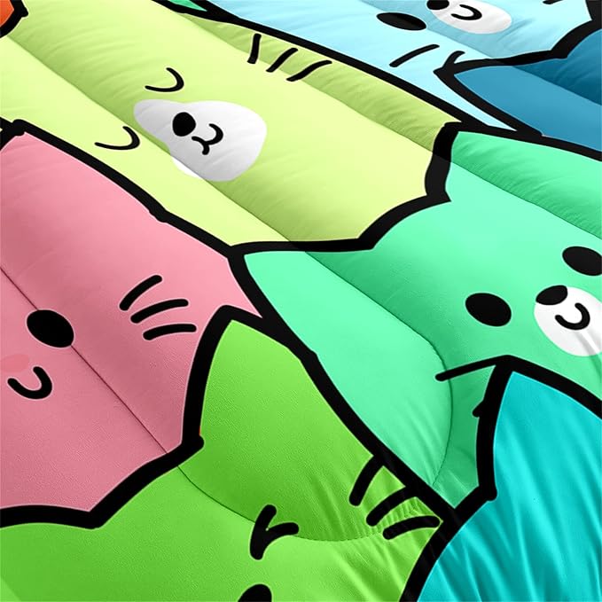 Cat Twin Comforter Set for Bedroom - 2Pcs Lovely Kitten Print Twin Bedding Set Cute Cat Patterns for Girls Boys Kids Warm Soft Breathable Cat Comforter with 1 Pillowcase for All Season, Twin Size