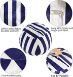 2 PCS Stuffed Animal Storage Bean Bag Chair Cover, Cotton Canvas Beanbag with Zipper for Organizing Kid's and Adults Room Vertical Stripe Blue 24"