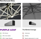 PURPLE LEAF 10' X 13' Double Top Deluxe Solar Powered LED Rectangle Patio Umbrella Offset Hanging Umbrella Outdoor Cantilever Umbrella, Grey