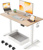 FEZIBO 40 x 24 Inches Standing Desk with Drawer, Adjustable Height Electric Stand up Desk with Storage, Sit Stand Home Office Desk, Ergonomic Computer Desk, Maple