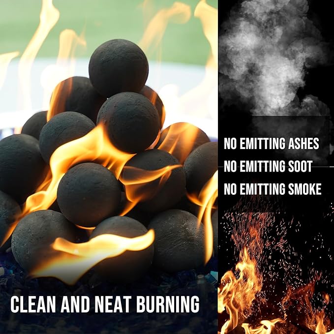Skyflame 2-Inch Ceramic Fireplace Balls, 25PCS Round Fire Pit Balls for Indoor and Outdoor Fire Bowl Fireplace DIY Accessory, Black