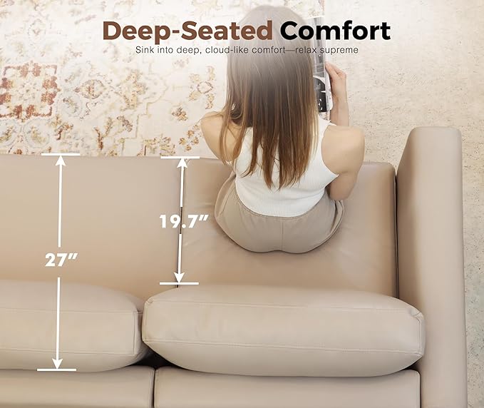 Oversized 145.5" Faux Leather Modular Sectional Sofa, Modern Large 12 Seater U Shaped Couch with Storage Seat with Reversible Chaise Deep Seat for Living Room DIY Combination - Whitesand