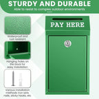 Yaocom Safe Metal Cash Box for Farm Stand – Money Drop and Secure Donation Collection, Wall Mount Lockable Unit with Pre Drilled Holes for Outdoor Self Serve(Green,10.2 x 5.7 x 2.8 Inch)