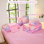 Full Size Bedding Sets Kids Bedding Sets for Girls,Galaxy Bedding 7pieces Glitter Pink Comforter, Colorful Comforter Full Size Comforter Sets for Teen Girls