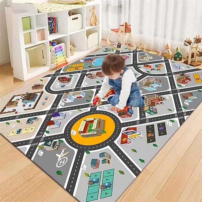 Kids Rug Play Mat Great for Playing with Cars and Toys,Educational Kid Road and Traffic City Life Carpet,Children Baby Fun Throw Rug for Bedroom Play Room,31X47Inch/80X120CM