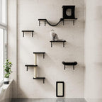 12-in-1 Cat Wall Shelves, Luxury Wall-Mounted Cat Climber Set with Condos House, Scratching Post, Bridge Ladder, Indoor Space-Saving Furniture for Kittens, Black