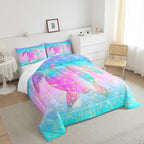 Erosebridal Mermaid Scales Comforter Set for Girls, Tortoise Reptile Bedding Set Queen Size, Sea Turtle Ocean Life Duvet Sets for Kids Children Boys Women, Sweet Girly Down Comforter, Teal Blue