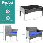 Patio Furniture, 4 Piece Conversation Set, Outdoor Wicker Rattan Table and Chairs, Sectional Sofa with Thick Cushion for Garden, Yard, or Porch, Light Grey