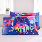 Aimuan Gaming Comforter Sets for Boys Kids Bedding Sets Video Games Console Action Buttons Novelty Colorful Game Gamepad Controller Modern Gamer Room Decor Home Quilt Set (Full, Purple)