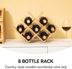 KIRIGEN Wooden Wine Rack, 8-Bottle 3-Tier Countertop Wine Holder, Natural | 16.73 x 5.91 x 11.14 In, Holds 8 Standard Wine Bottles for Cabinets, Pantry Shelves, and Kitchen Counter, Assembly Required