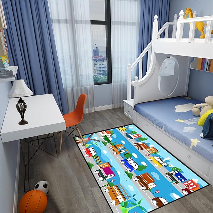 Car Carpet for Kids Kids Rugs for Playroom Car Track Rug Road Rug for Kids Car Play Rug Road Carpet for Toy Cars Car Track Rugs for Boys Car Rug for Boys Room 4'×5'