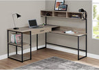 Monarch Specialties Workstation for Home & Office with Multiple Shelves and Drawer L-Shaped Corner Desk with Hutch, 60" L, Dark Taupe/Black Frame