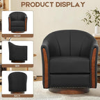 360° Swivel Accent Chair, Modern Leather Barrel Club Chair with PU Leather Upholstery and Sturdy Wood Base, Comfortable Armchair for Living Room, Bedroom, Reading Nook, Black