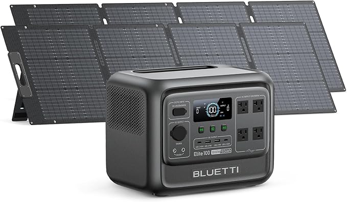 BLUETTI Elite 100 V2 Solar Generator with 2 200W Solar Panel (Ship Separately), 1024Wh Portable Power Station w/ 4 1800W AC Outlets, 35% Smaller, Ideal for Camping, Emergencies, Backup Power (2025New)