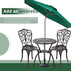 Outdoor Bistro Set 3 Piece Patio Bistro Set with Umbrella Hole, Weather Resistant Bistro Table and Chairs Set of 2 for Porch Garden, Bronze
