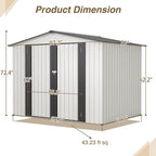 8x6 FT Outdoor Storage Shed W/ 2 Lockable Hinged Doors,Metal Shed W/Sloped Roof & 4 Air Vents,Garden Tool House W/Updated Frame Structure,for Backyard Patio Lawn,White
