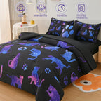 DORCAS Cute Cat Twin Comforter Set for Girls Starry Sky Bedding Sets Twin Girls 6 Pieces Animal Twin Bed-in-A-Bag with Comforter,Sheets,Pillowcases for Kids