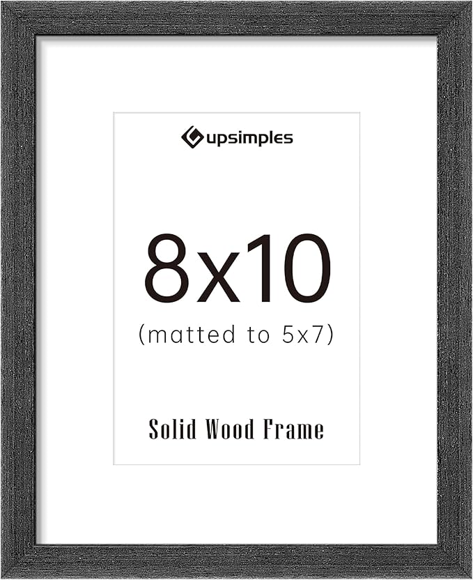 upsimples 8x10 Picture Frame, Natural Solid Wooden Picture Frames, Display 5x7 with Mat or 8 x 10 Without Mat, Wall or Tabletop, 1 Pack, Black