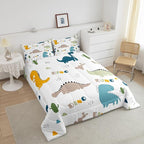 Feelyou Cute Dinosaur Comforter Set Cartoon Cactus Bedding Set Decor Jungle Dino Boho Succulent Comforter Wild Animal Pattern Yellow Grey Duvet Set Bedroom Quilt Set 3Pcs King