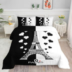 Datura home Kids Comforter Set Eiffel Tower Printed Pattern Bedding Set with 1 Comforter and 2 Pillowcases for Girls Boys Bedroom All Season(Tower1 Full)