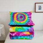 3 Piece Rainbow Tie Dye Comforter Set with 2 Pillowcases Boho Psychedelic Bedding Set for Kids Girls Teens Bohemian Gypsy Exotic Spiral Quilted Duvet Soft Comfy, Watercolor Art Down Comforter,Queen
