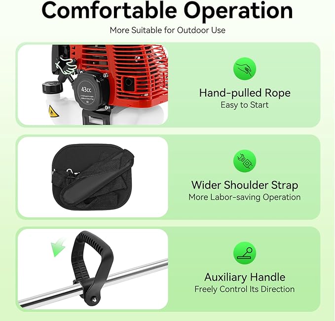 Weed Wacker Gas Powered, 43cc 2-Stroke Cordless Grass String Trimmer Lawn Edger, Weed Eater Brush Cutter with Shoulder Strap, Grass Trimmer Tools for Garden and Yard