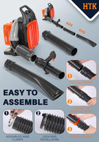 HTK 63CC Gas Backpack Leaf Blower - 2-Stroke Engine, High-Velocity 665CFM, Ergonomic & Low-Vibration, Cruise Control, Ideal for Year-Round Yard Maintenance (63CC Backpack Blower)
