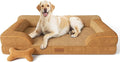 Jumbo Orthopedic Dog Bed for Extra Large Dogs With Cooling Gel Memory Foam, Waterproof, Removable Washable Cover, 45" Sofa Couch, Dutch Velvet With Bone Toy, Brown