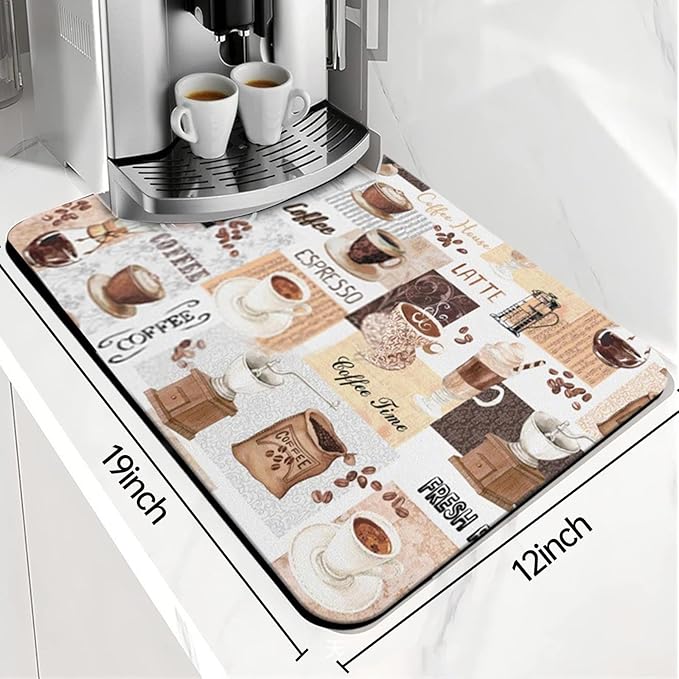 Coffee Mat,Coffee Bar Mats for Countertop Accessories,Silicone Mat | Dish Drying Mats for Kitchen Counter Waterproof(19''x12'')