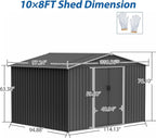 10X8 FT Outdoor Storage Shed W/Lockable Sliding Doors,Metal Shed W/Sloped Roof & Air Vents,All Weather Garden Tool House for Backyard Patio Lawn,Gray