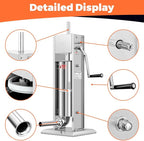 15LBS/7L Manual Sausage Stuffer, Professional Stainless Steel Sausages Maker & Filler Kit with 2 Speed, 5 Stuffing Tubes, Vertical Meat Stuffers for Home Kitchen, Commercial Use