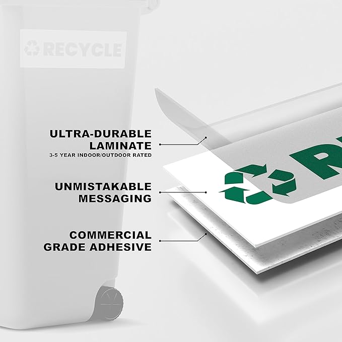 Recycle Sticker for Trash Bins – Heavy Duty, Recycle Only Sticker - 3-5 Year Indoor/Outdoor Rated - Heavy Duty, Weather Proof, Ultra Durable - USA Made (6x2 inch), 4 Labels
