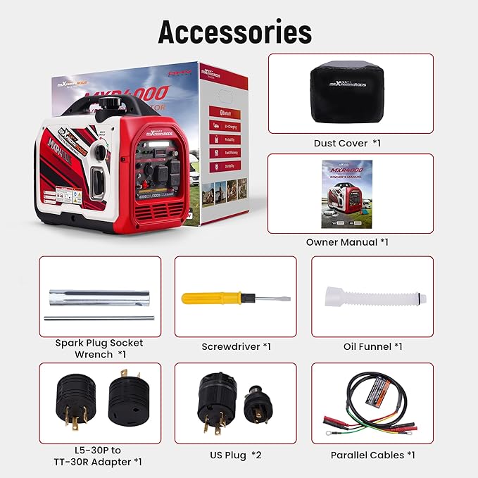 maXpeedingrods 4000 Watt Portable Inverter Generator Gas Powered, Bluetooth® App Remote Data Monitor,with CARB Compliant, Compact and Lightweight for Home Backup, Outdoor Camping, RV