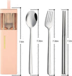 DEVICO Travel Utensils with Case, 4Pcs Korean Chopsticks Fork and Spoon Set | 18/8 Stainless Steel Portable Cutlery Set, Reusable Silverware for Lunch Box/Camping/Work/School, Dishwasher Safe, Pink