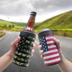 Universal Can Cooler - Signice 3 in 1 Insulated 12 oz Beer Can Insulator Stainless Steel Metal Holder for 12oz Slim Skinny Tall Standard Cans Bottle Hard Seltzer Soda Energy Drinks (Camouflage Flag)