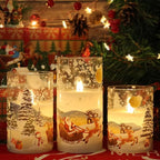 DRomance Santa Claus Glass Flameless Candles Battery Operated Remote and Timer Real Wax LED Flickering Pillar Candles White Cold Light Window Christmas Holiday Decor D3 x H4, 5", 6"