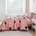 Queen Comforter Set Cameo Brown, Pink Cute Love Heart Sexy Comforter Bedding Set for All Seasons, Geometric Soft Microfiber 3 Pieces Comforter Set with Pillowshams