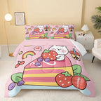 Kawaii Bear Comforter Full,Pink Bear Comforter Set for Kids Teens Girls,3Pcs Bedding Set Printed Comforter with 2 Pillowcases,Down Alternative,Soft and Lightweight，Full Size