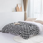 LOMAO Throw Blankets Flannel Blanket with Checkerboard Grid Pattern Soft Throw Blanket for Couch, Bed, Sofa Luxurious Warm and Cozy for All Seasons (Black, 90"x110")