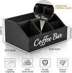 Coffee Station Organizer for Countertop – Wooden Coffee Bar Organizer with Adjustable Dividers,Holds K Cup Pod & syrup bottles, for Kitchen, Office, or Bar and Tea Station, Black