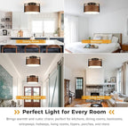 15'' Farmhouse Semi Flush Mount Ceiling Light, 3-Light Rustic Hallway Entryway Light Fixtures, Metal Wood Grain Finish Close to Ceiling Lights for Kitchen Dining Room Bedroom Living Room Foyer