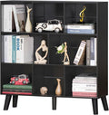 YAHARBO 8 Cube Bookshelf,3 Tier Bookcase with Legs,Black Mid-Century Modern Bookshelves,Large Free Standing Open Storage Organizer Shelf,Tall Wooden Book Case Furniture for Bedroom,Living Room,Office