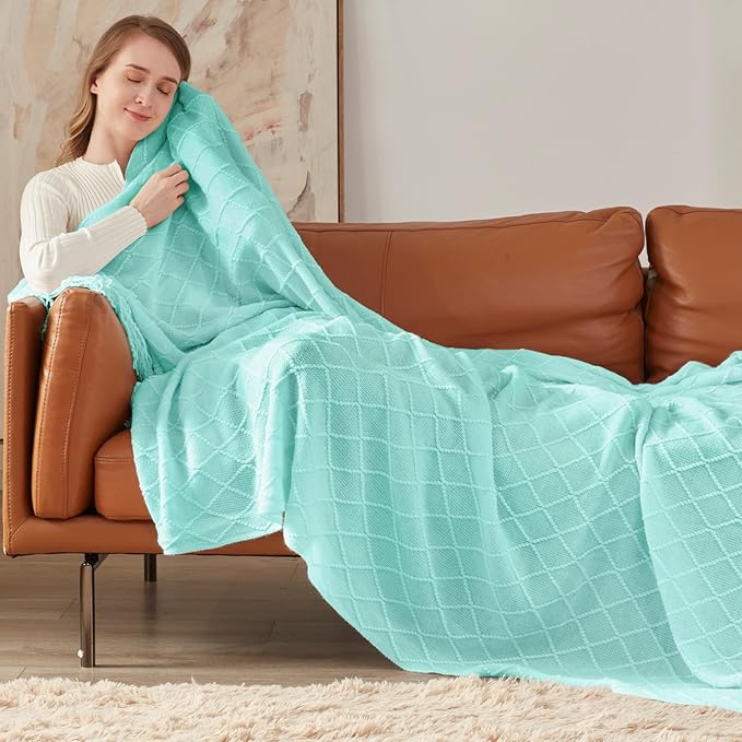 inhand Knitted Throw Blanket for Couch and Bed, Soft Living Room Home Decor Knitted Blanket with Tassel, Outdoor Lightweight Breathable Summer Blanket, Farmhouse Warm Woven Decorative, 50"x60"