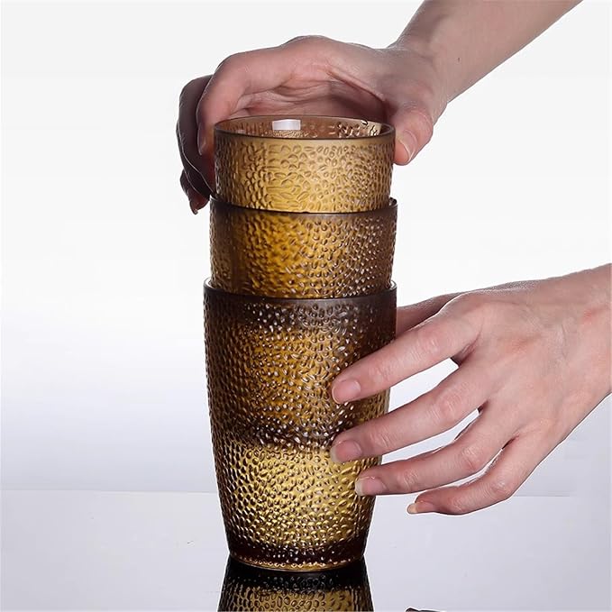 drinking glassware Stackable Heat-resistant Water Cup for Juice Beer(Clear,Large)