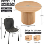5 Piece Round Dining Table Set for 4, Mid Century Modern Wooden Kitchen Table and Chairs, Space-Saving Small Dinette Set (47 Inch Oak Table+4 Grey Chairs)