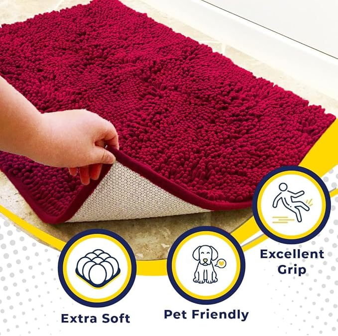 Muddy Mat® Original Dog Door Mat for Muddy Paws, Super Absorbent Microfiber, Non-Slip Washable Pet Rug, Quick Dry Chenille Entryway Carpet, Machine Washable Indoor Outdoor mat, Maroon 18"x28"