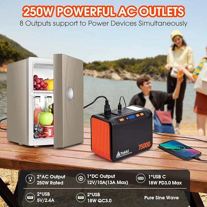 Takki Solar Generator 277Wh Portable Power Station with Solar Panels 40W Included 450W Peak 110V Pure Sine Wave AC Outlet DC USB Ports for Camping CPAP Emergency Tent Outdoor