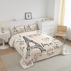Feelyou Eiffel Tower Comforter Set Paris Tower Comforter for Girls Romantic Rose Chic Paris Bedding Set Paris Cityscape Printed Heart Love Duvet Set Room Decor Quilt King Boys