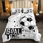 Erosebridal Kids Football Comforter Set Queen Size American Soccer Bedding Set Sports Games Duvet Sets for Boys Girls Children Teens Geometric Polygon Down Comforter for Bedroom, Black White